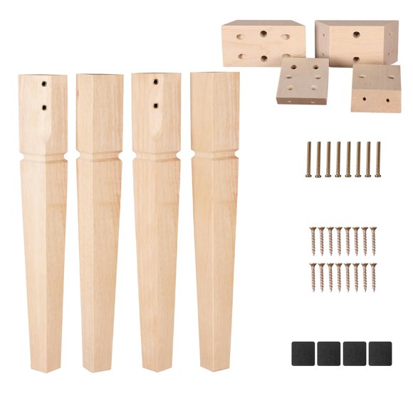 Patas cuadradas de roble sin terminar de 30 pulgadas para muebles, patas de madera altas de mediados de siglo, juego de 4 para mesas, bancos otomanos, con accesorios de instalación (natural)