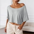 thumbnail image 3 of Off Shoulder T Shirts for Women 2026 Summer Short Sleeve One Shoulder Casual Cropped Tshirt Going out Tops Streetwear, 3 of 6