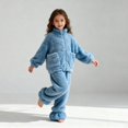 thumbnail image 4 of KAUOD Girls 2 Piece Plush Jackets Pants Set Plain Fuzzy Zip up Fuzzy Coats Soft Warm Straight Pants Outfits for Kids, 4 of 5