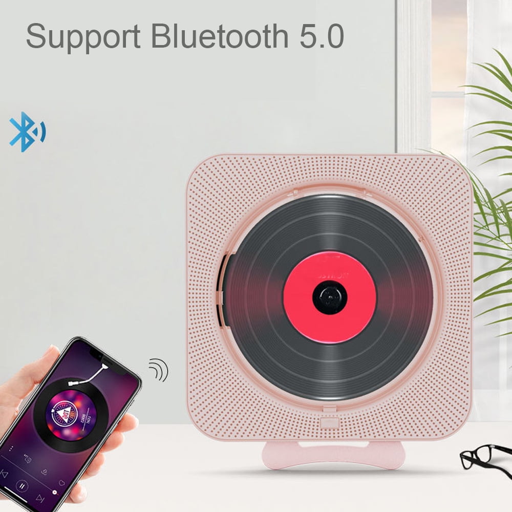 MEGICOT Bidirectional Bluetooth Wall Mountable CD Player Built-in Speakers, Portable Music Player with Dust Cover Remote Control, Support FM Radio USB flash Micro SD AUX Play