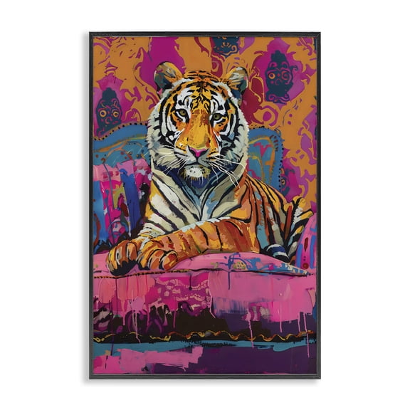 Stupell Industries Contemporary Lounging Tiger over Orange Pink Black Framed Giclee Art, 12 x 18, by LSR Design Studio