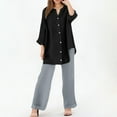 thumbnail image 2 of Womens 2 Piece Outfits Wide Leg Blouse Pockets Elastic Pants Sets Casual V Neck Shirt Trousers Fashion Streetwear Women Cropped Pants, 2 of 7
