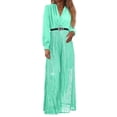 thumbnail image 5 of JULMCOMO Jumpsuits for Women Sequin Wide Leg Deep V Neck Dressy Jumpsuits Long Sleeve Belted Waist Evening One Piece Summer Rompers Light Green XL, 5 of 5