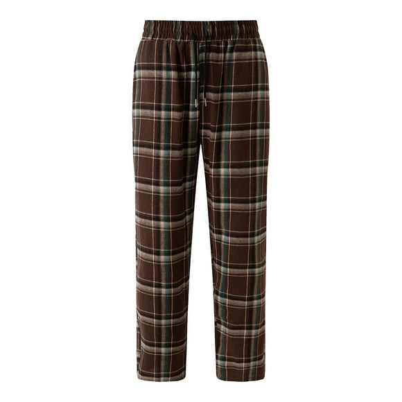 WRKEKC Casual Pants for Men Fashion Plaid Striped Drawstring Elastic Waist Pocket Long Pants for Daily Casual Outings Office Lounge Stylish Wear