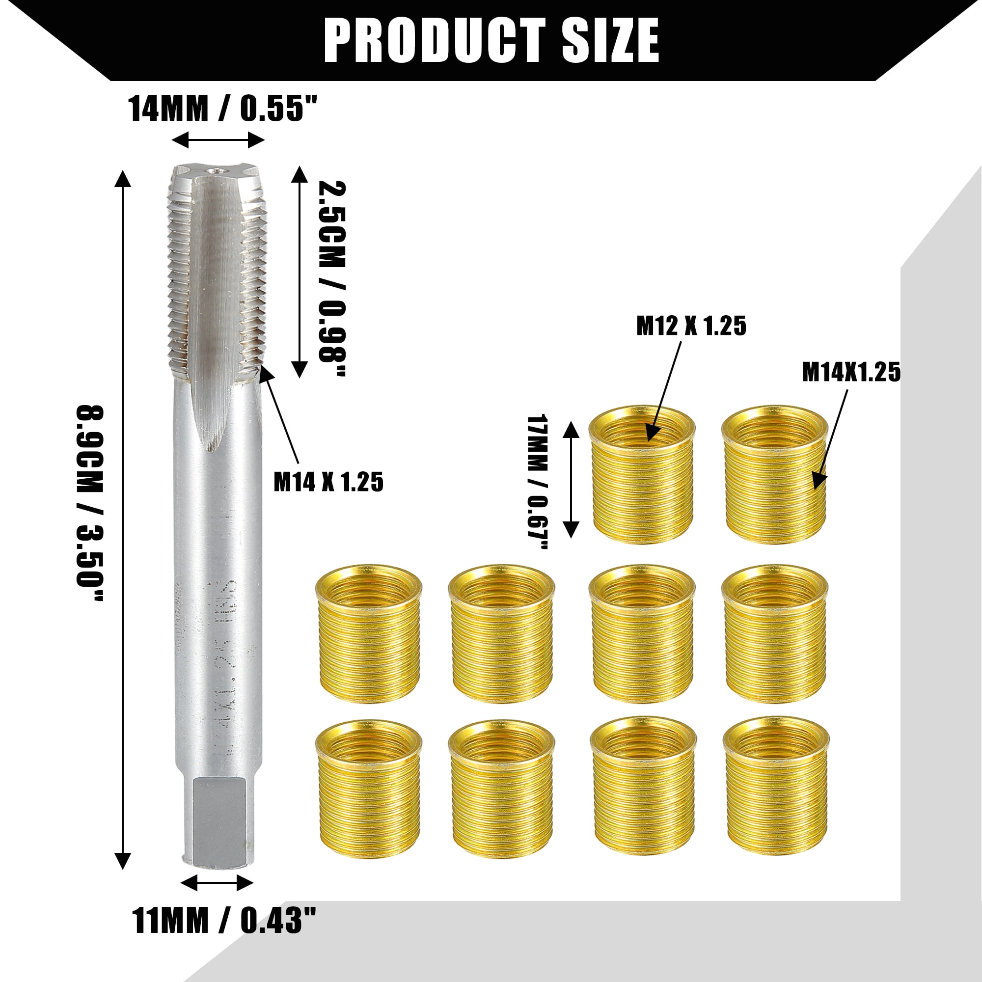 Unique Bargains Universal Spark Plug Thread Repair Tools M12x1.25 Inserts M14x1.25 Tap Set
