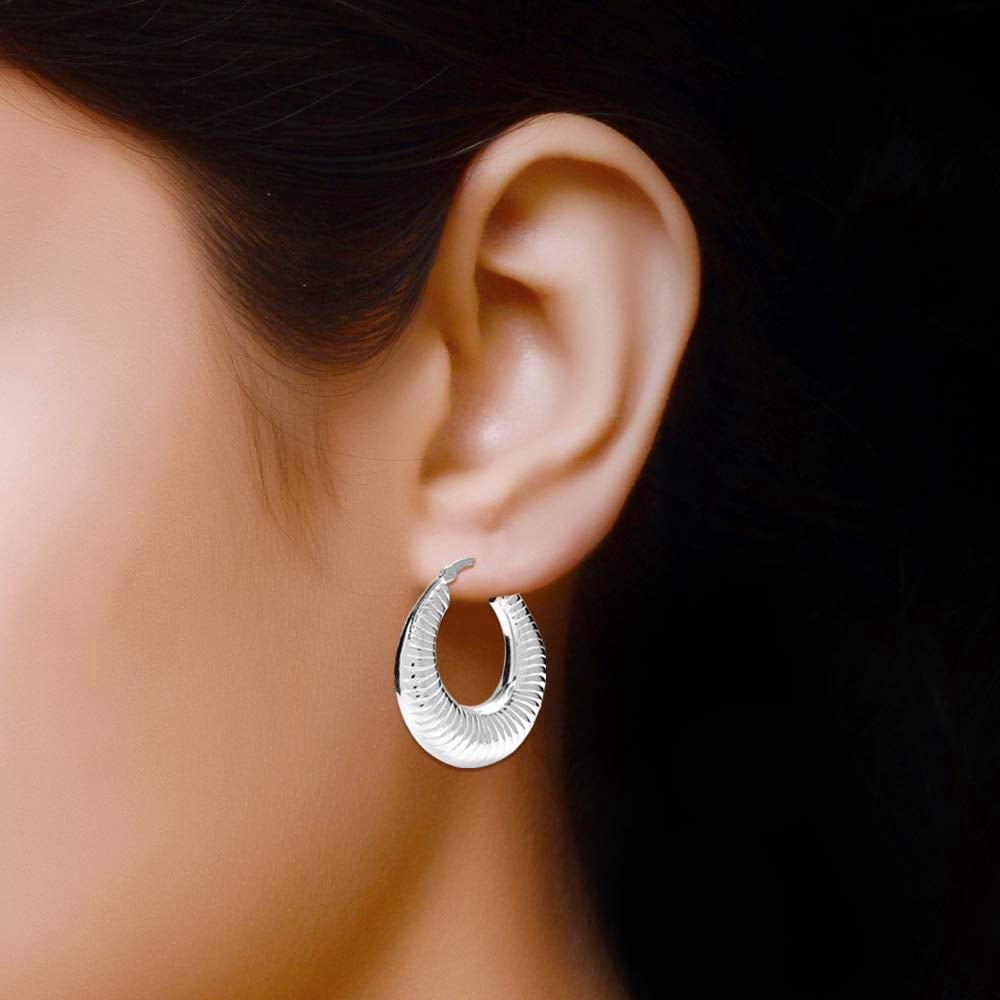 LeCalla 925 Sterling Silver Jewelry Shrimp Hoop Earrings for Women and Teen 32MM