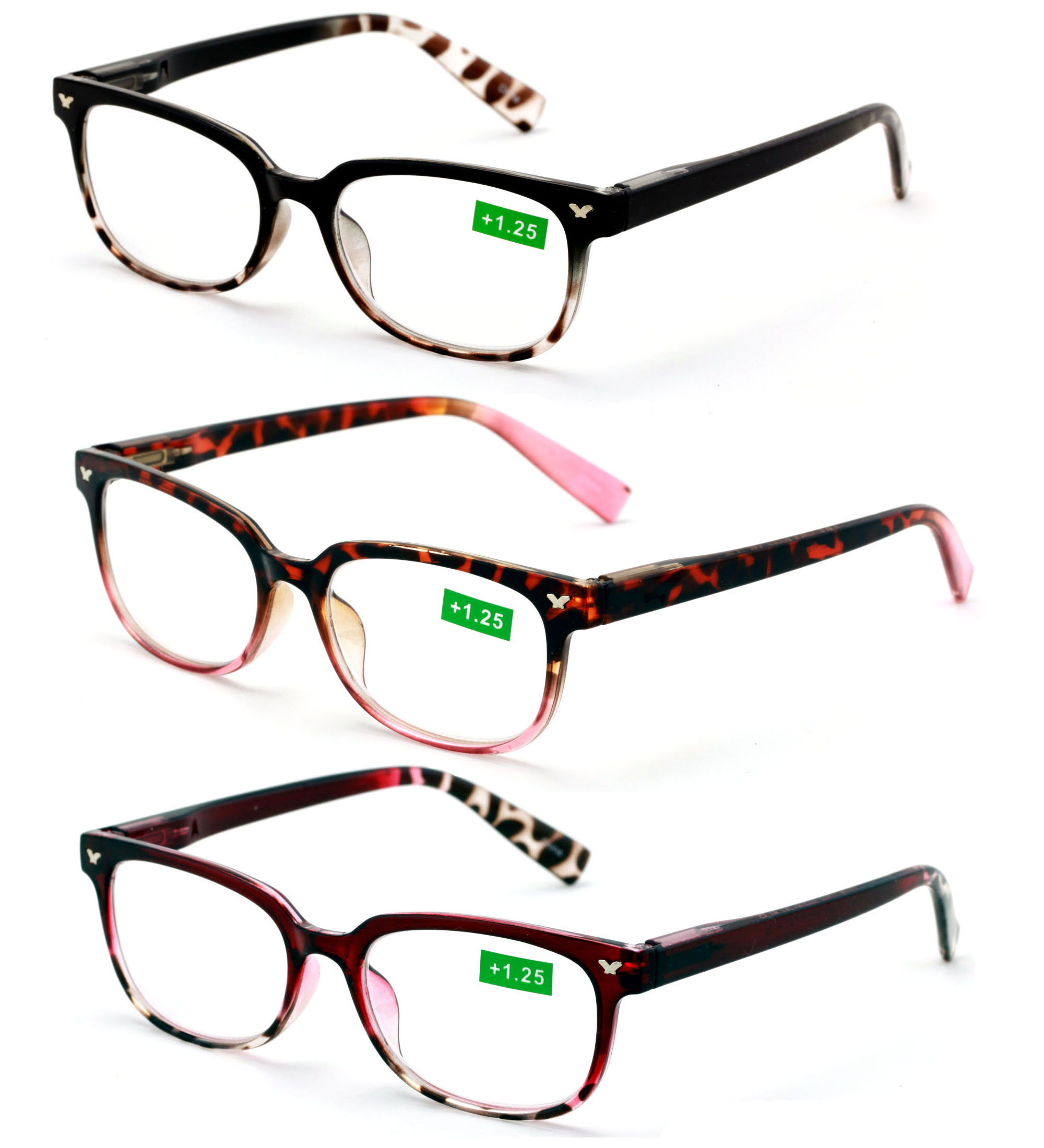 3 Pairs Of Women Classic Reader With Spring Hinges Half Translucent Tortoise Reading Glasses