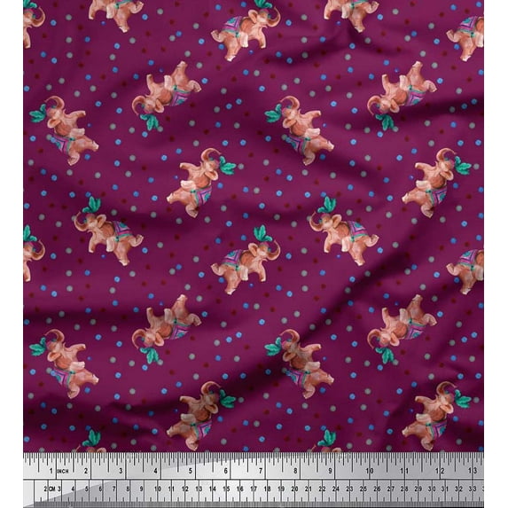 Soimoi Cotton Voile Fabric Dot & Elephant Nursery Themes Fabric Prints By Yard 56 Inch Wide