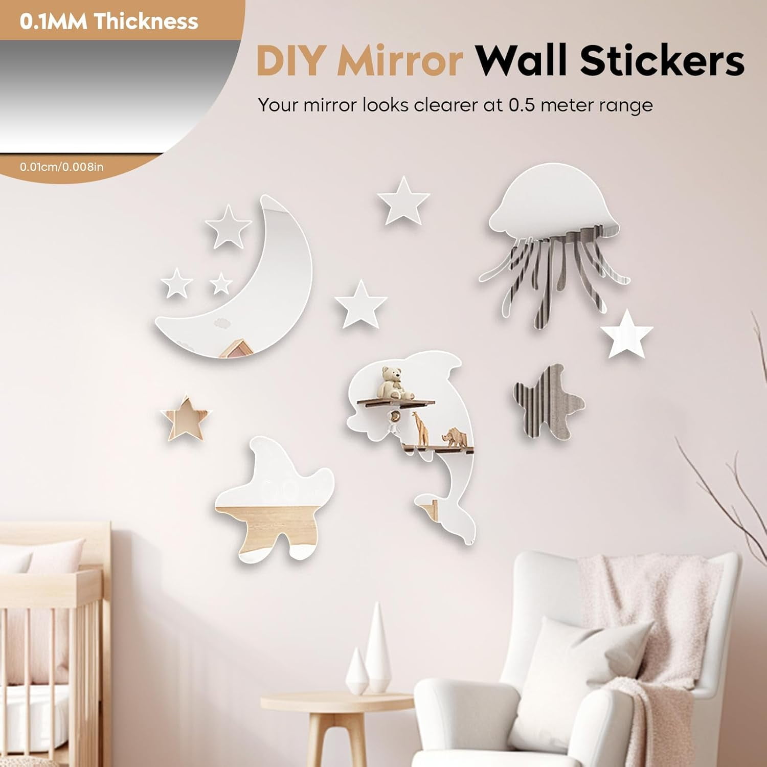 8" x 6" Acrylic Flexible Mirror Sheets, 10 Pack Self Adhesive Mirror Tiles Square Cuttable Mirror Wall Stickers, Non-Glass Mirror Stickers Safety Reflective Mirror for DIY Craft Home Wall Decor