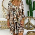 thumbnail image 4 of Femmes Dames Lâches Grande Taille Imprimer Manches Longues V Cou Mini Robe, 4 of 6
