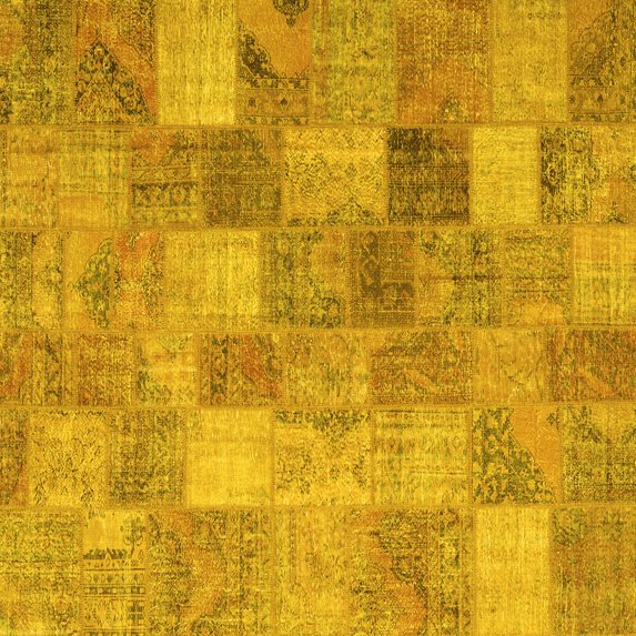 Ahgly Company Machine Washable Indoor Square Patchwork Yellow Transitional Area Rugs, 8' Square