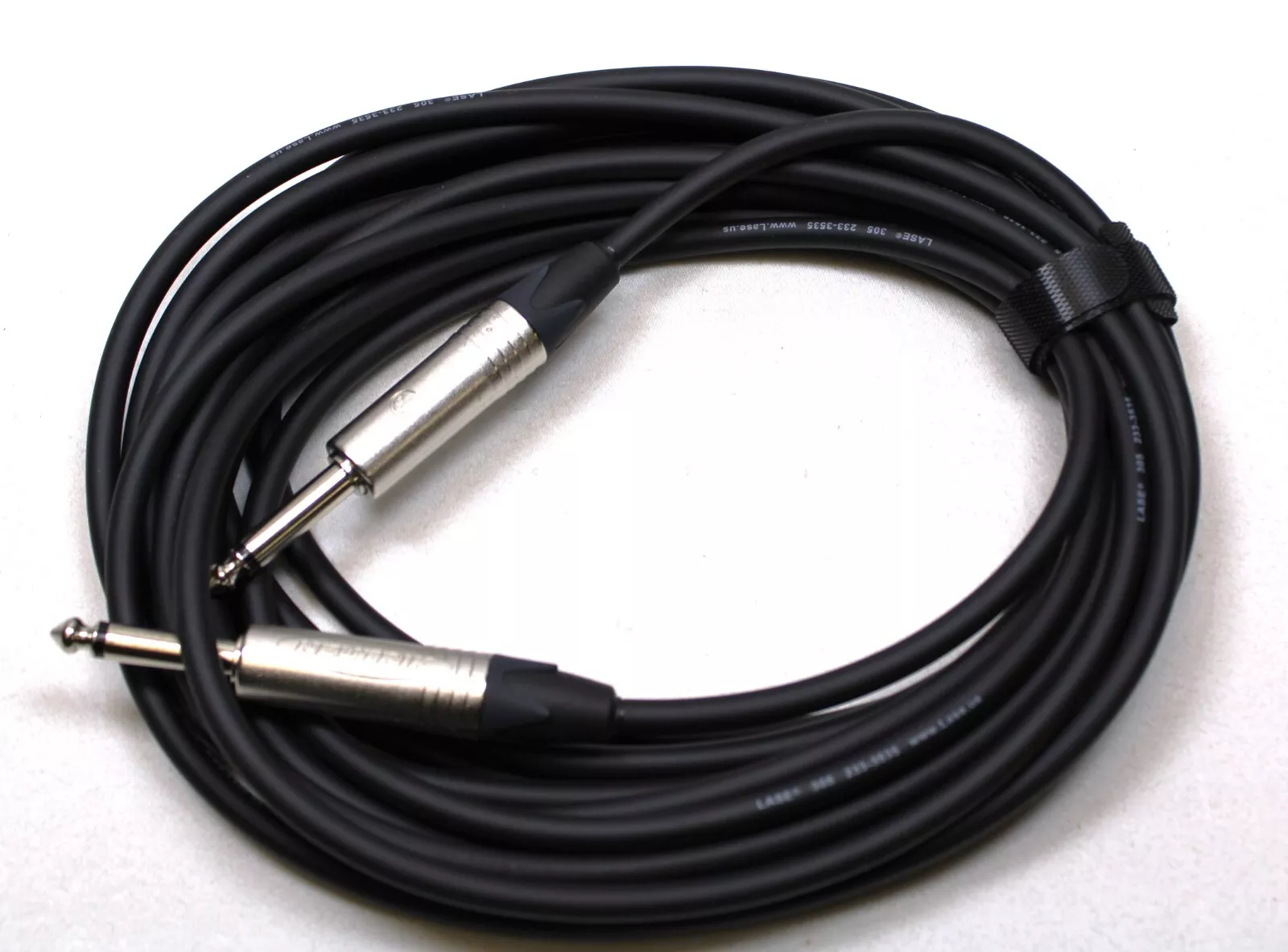 LASE 20 Ft Instrument Cable w/ 2 NEUTRIK NP2X Mono 1/4" Cable Mount Jack Nickel