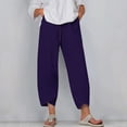 thumbnail image 2 of Timegard Plus Size Pants for Women Elastic Waist Solid Color Comfy Fall Casual Crop Pants with Pockets, 2 of 5