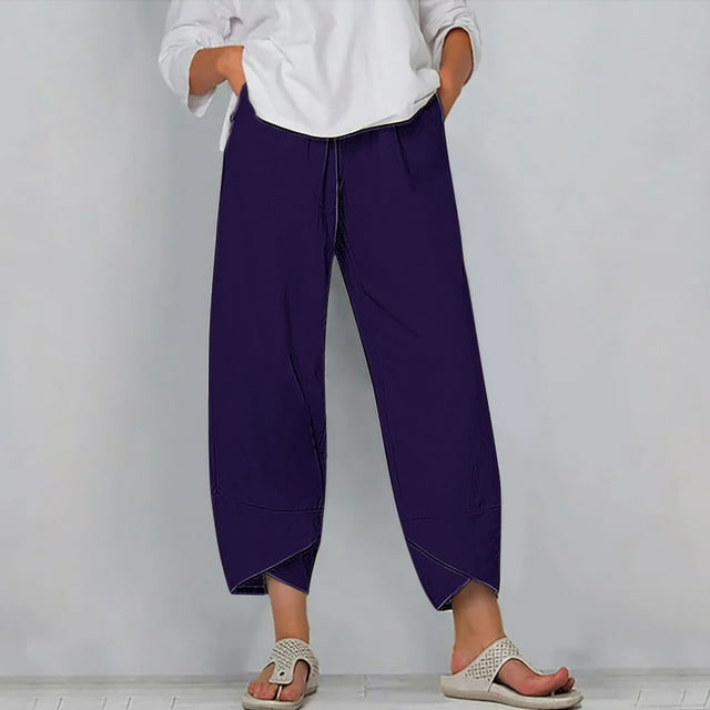 RXIRUCGD Capris d'Été Confortables et Amples pour Femmes, Couleur Unie, Violet, Taille : 3TG