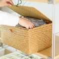 thumbnail image 3 of 2PCS Extra Large Basket Rectangular with Wooden Handles for Shelves, Basket Storage, Natural Baskets for Organizing, Wicker Baskets for Storage 9.04X5.11X3.14in, 3 of 16