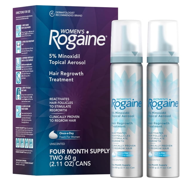 Women's Rogaine 5% Minoxidil Foam for Hair Thinning and Loss, Topical Treatment for Women’s Hair Regrowth, 4-Month Supply
