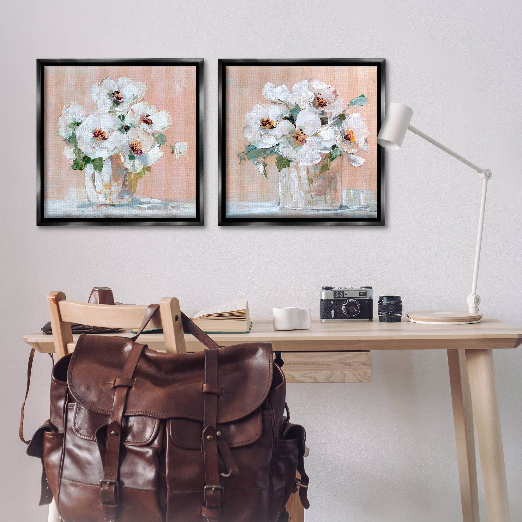Stupell Industries Abstract Floral Vase Plants & Flowers Painting Black Floater Framed Canvas Art Print Wall Art, 25 x 25, Set of 2