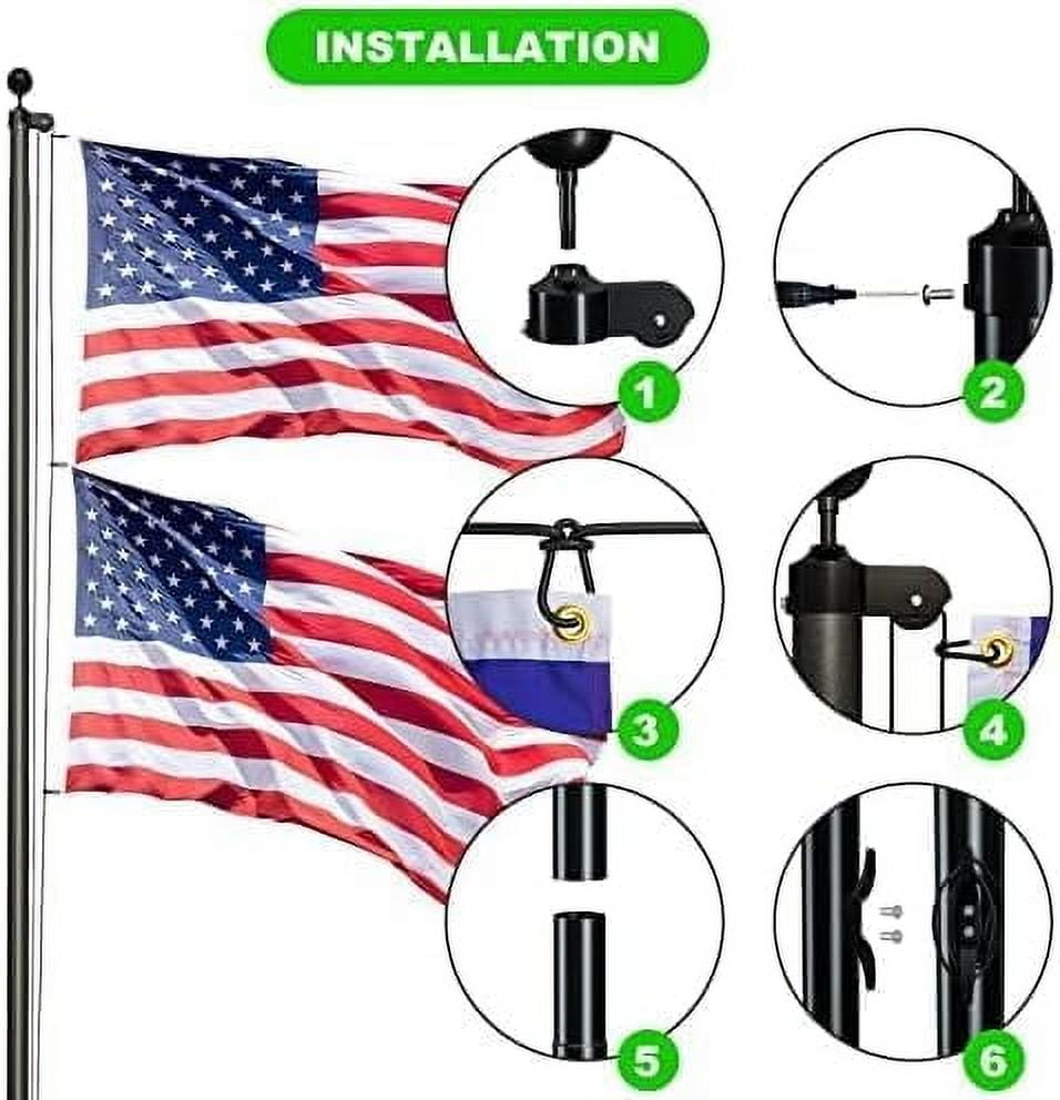 Heavy Duty Flag Pole - 20 FT 12 Gauge Extra Thick Aluminum Flagpole Kit for Outside House In Ground - 100MPH Wind Tested