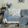thumbnail image 2 of GLORY SEASON Throw Pillow Covers Set of 2 French Village Printed Linen Fabric Square Pillow Cases Retro Ruffle Flounces Trim 18 x 18 In, 2 of 8