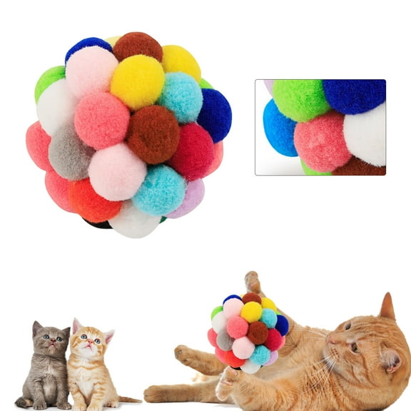 Walbest Cat Ball Toys Kitten Pet, Soft Cat Pompom Ball Interactive Toys Colorful Cat Balls