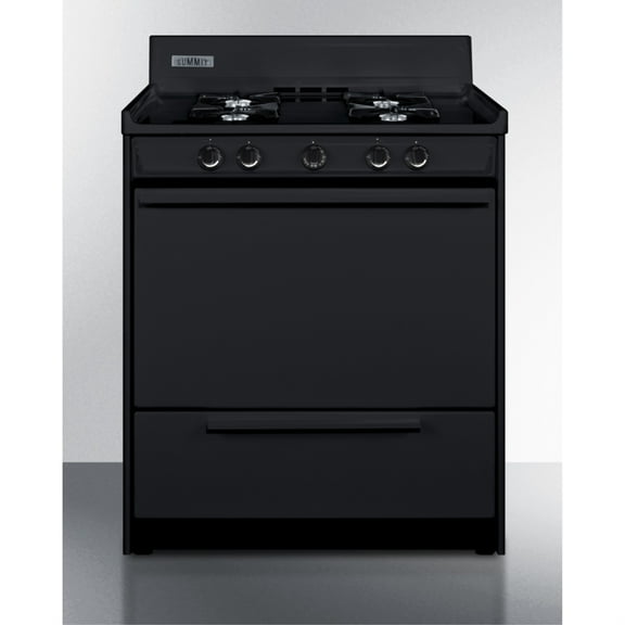 30" wide gas range in black, open burners