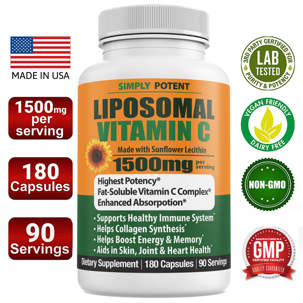 Simply Potent's Liposomal Vitamin C 1500mg 180 Capsules for Immune