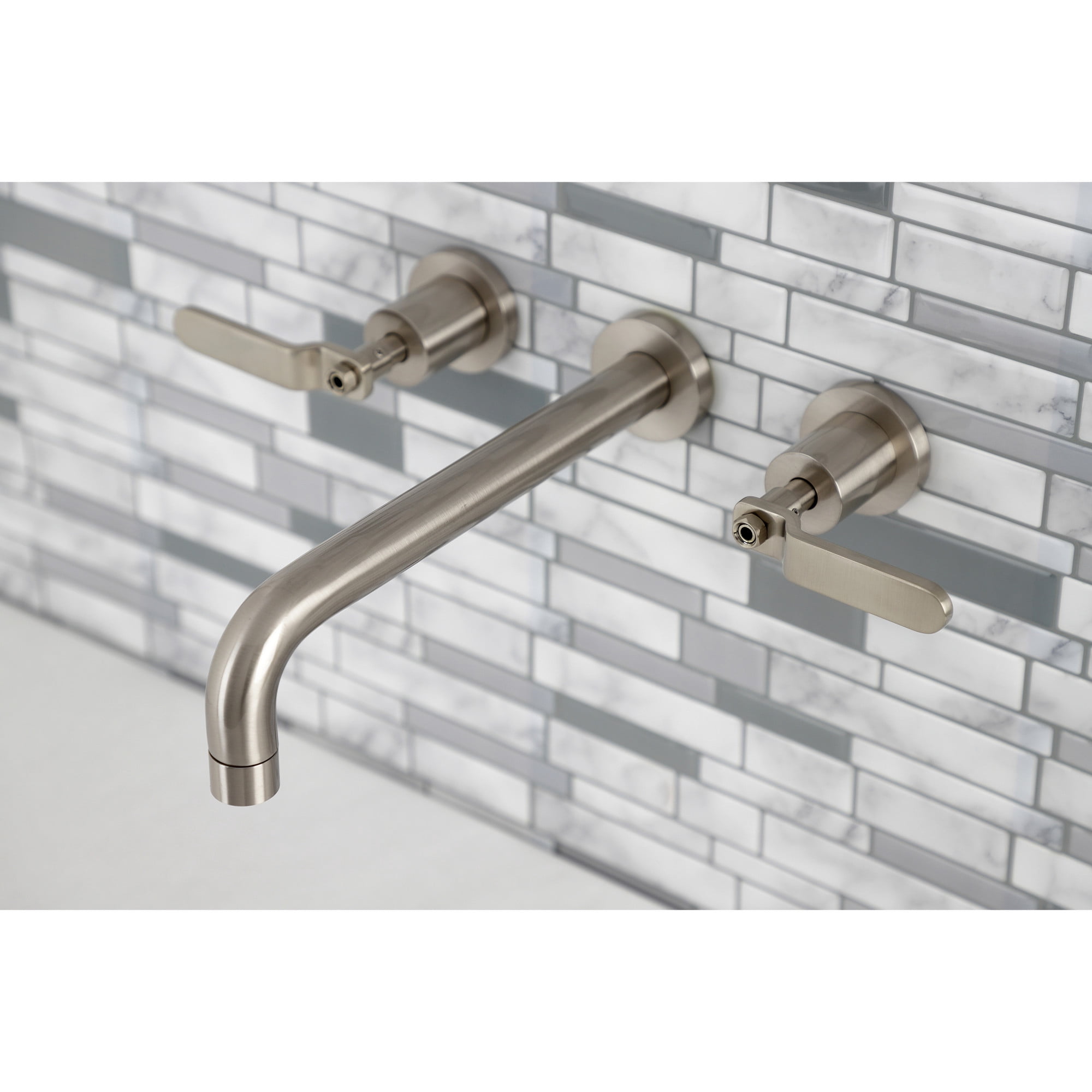 Kingston Brass KS8028KL Whitaker Two-Handle 3-Hole Wall Mount Roman Tub Faucet in Brushed Nickel