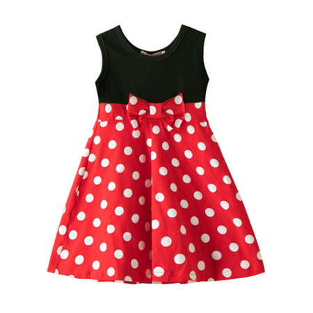Kids Girls Cartoon Polka Dot Minnie Mouse Party Sleeveless Dress