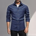 thumbnail image 2 of Shirt Men Long Sleeve Western Work Dress Shirts Casual Button Down Denim Blouses with Pocket Navy M, 2 of 6