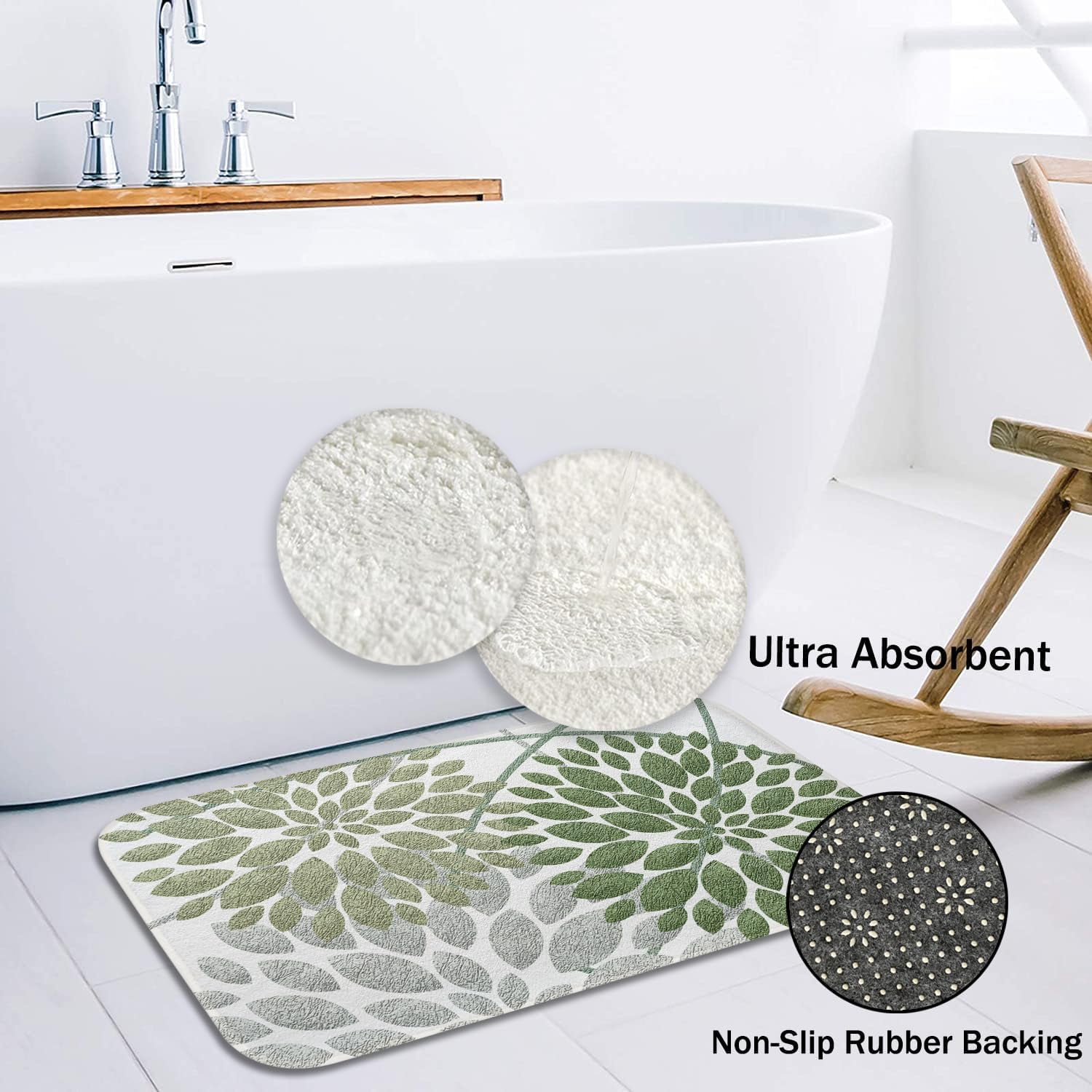 Sage Green Dahlia Bathroom Rug Bath Mat Elegant Boho Floral Non Slip Doormat Water Absorbent Area Rugs Carpet Thick Plush Door Mats Kitchen Bathtub Shower Floor Mats, 19.5 x 31.5 Inch