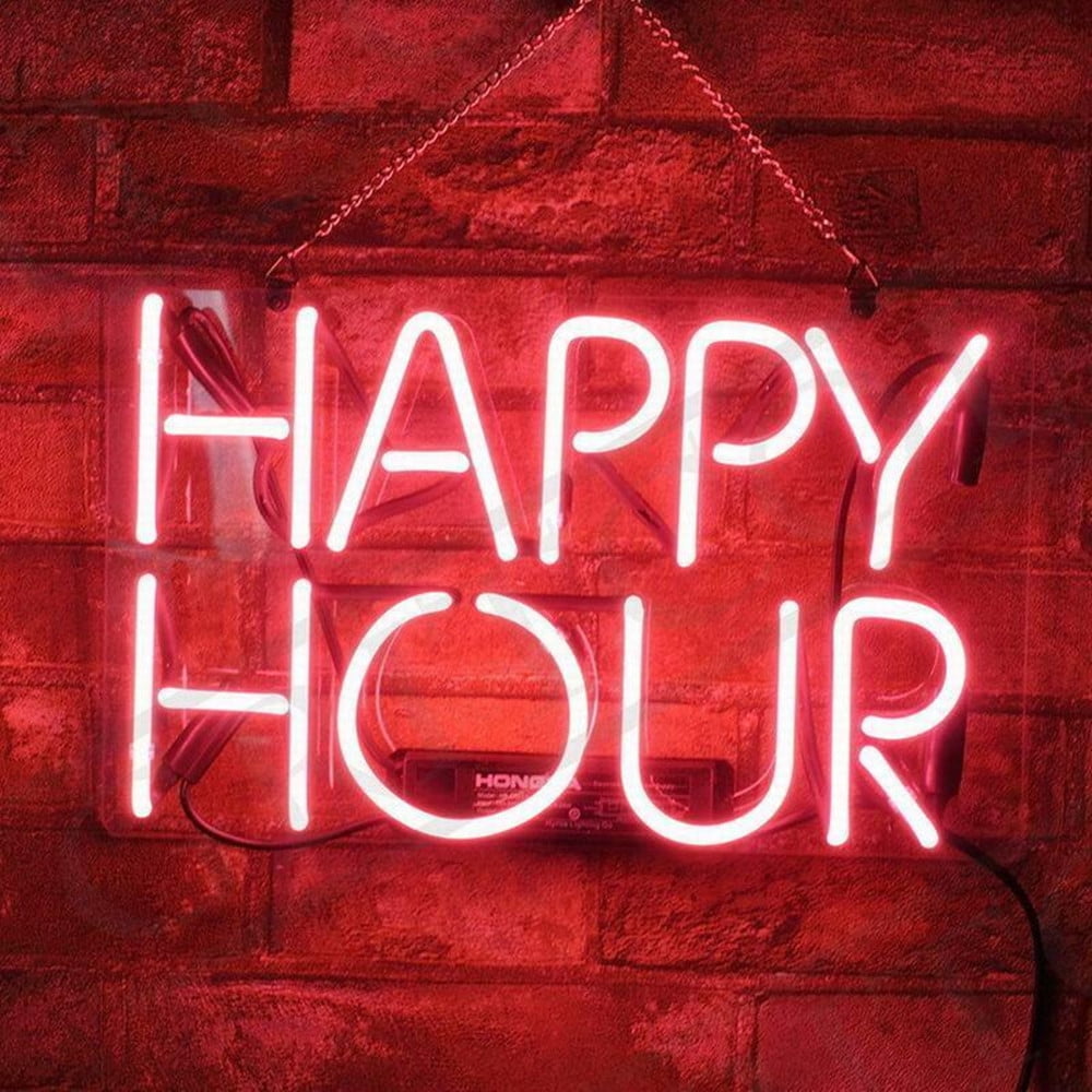 "Happy Hour" Creative Neon Sign Repair Near Me Bistro Game Room Party Wall 