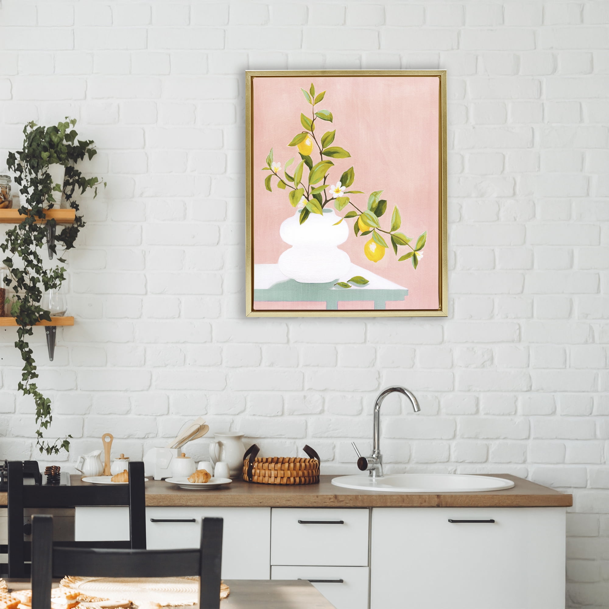 Stupell Industries Afternoon Limoncello Plant Gold Framed Floater Canvas Wall Art, design by Grace Popp