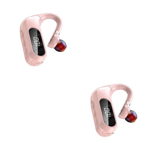 Seitruly Auricular Inalámbrico Recargable Auricular Pantalla digital Compatible con Bluetooth 5.0 Auricular Auricular colgante, Blanco rosado 2piezas