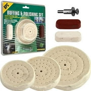 DYNAMIC 5-Piece Buffing & Polishing Set | Sizes 2.5" (6.35 cm) to 4" (10.16 cm) Buffing Wheels | Includes White & Red Compounds | Drill-Ready Mandrel Included