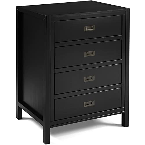 Walker Edison Traditionnel Simple Bois Accent Entrée Console Buffet Salon Étagère de Rangement, 4 Tiroirs, Noir