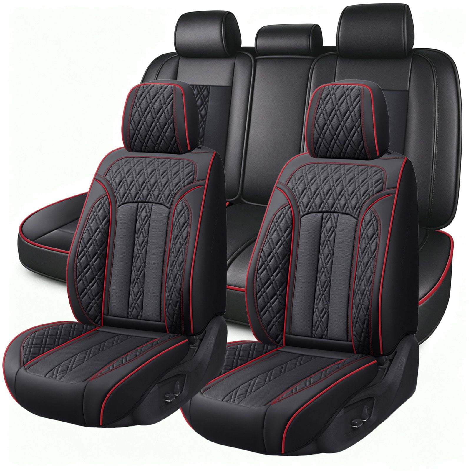 Fit for Gmc Terrain 2012 Seat Cover Black and Red Line Car Seat Covers Faux Leather 5 Seats Full Set Retain Seatbelt Port Non-slip Pet Car Seat Covers