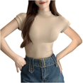 thumbnail image 1 of ShomPort Womens Mock Neck T-Shirts Short Sleeve Mock Neck Slim Blouses Lightweight Solid Color Everyday Basic Layer Tees Tops, 1 of 4
