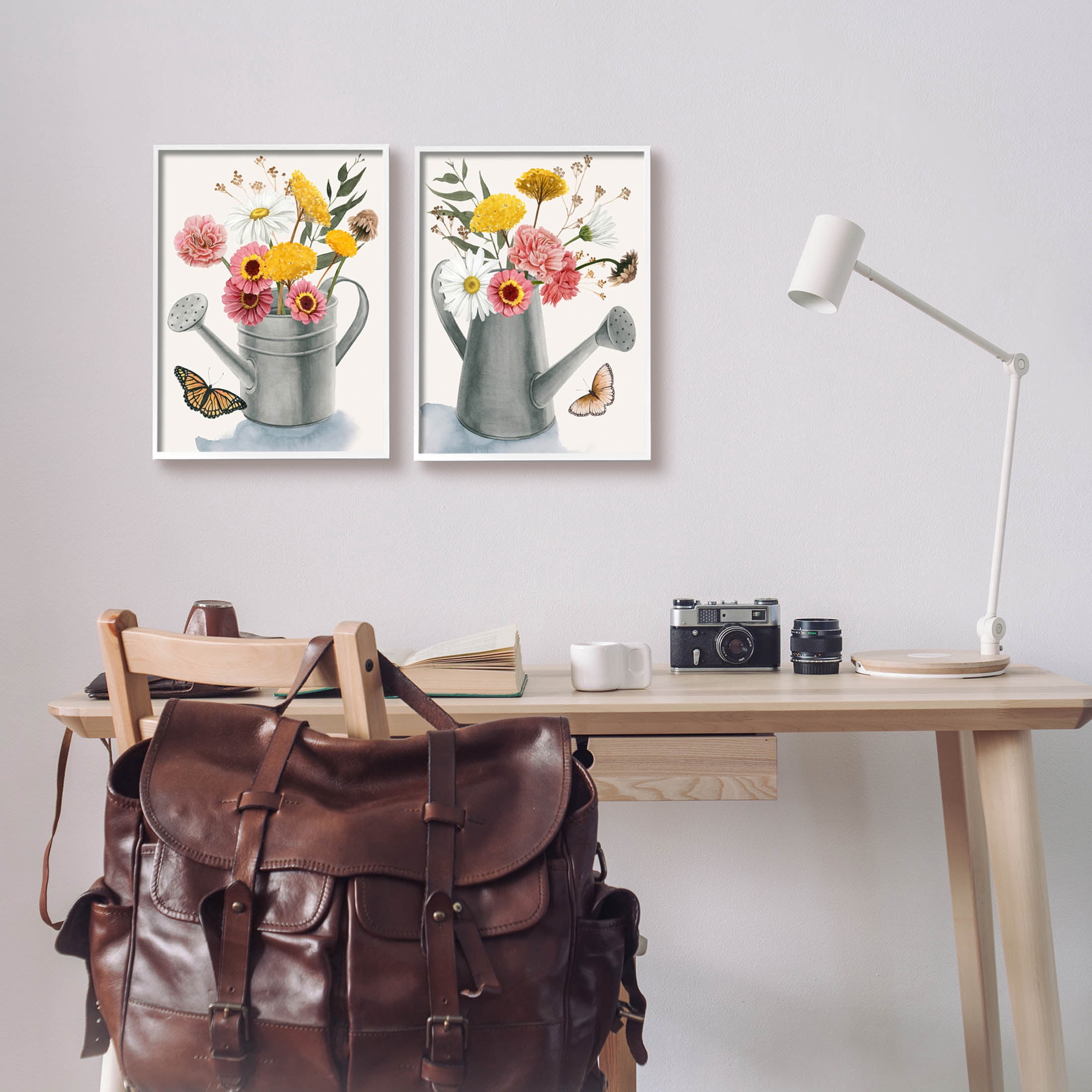 Stupell Industries Country Garden Botanical Watering Cans Graphic Art White Framed Art Print Wall Art, Set of 2, Design by Grace Popp