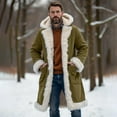 thumbnail image 4 of Mens Big Tall Shearling Coat Sherpa Fleece Lined Leather Jacket Warm Long Trench Hood Outwear for Christmas, 4 of 6