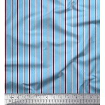 Soimoi Blue Japan Crepe Satin Fabric Vertical Stripe Decor Fabric Printed Yard 42 Inch Wide