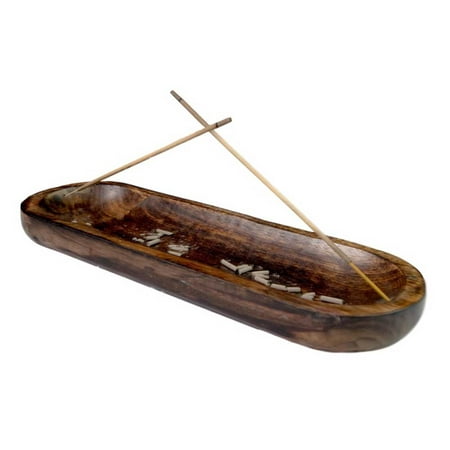 Kasa Style Trough Antique Wood Hand Made Double Incense Burner Ash (Best Bong Ash Catcher)