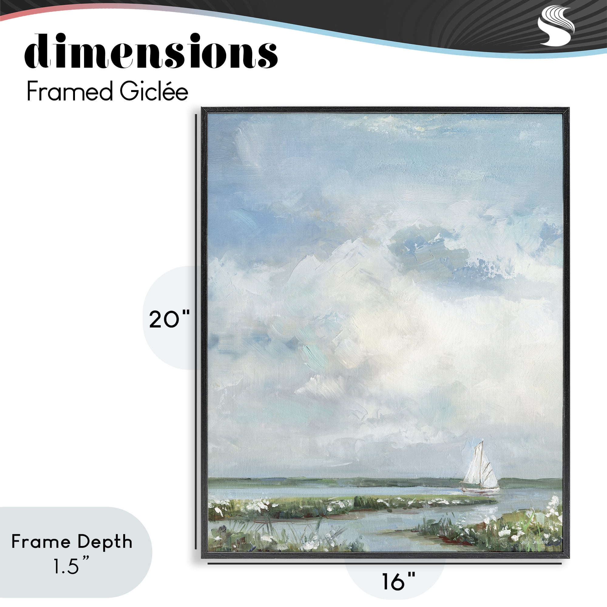 Stupell Industries Sailboat On Summer Marsh Black Framed Giclee Art, design by Sally Swatland