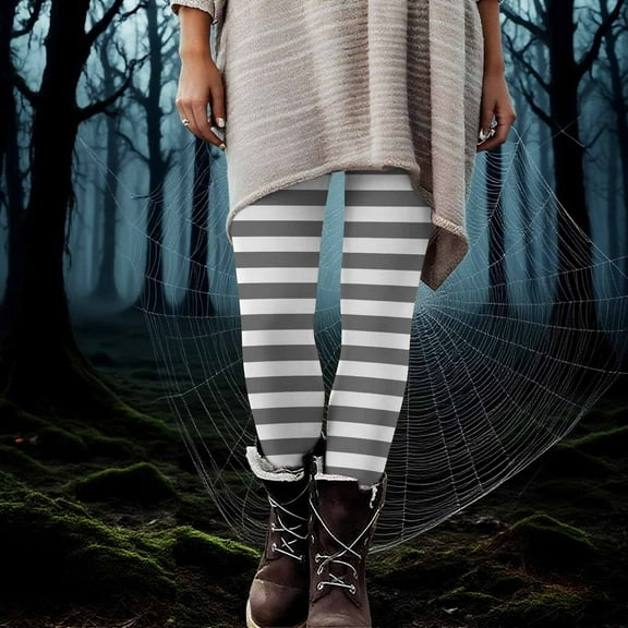 Women's Striped Halloween Leggings High Waisted Ankle Length Tights Stretchy Soft Casual Running Yoga Pants Dark Gray XL