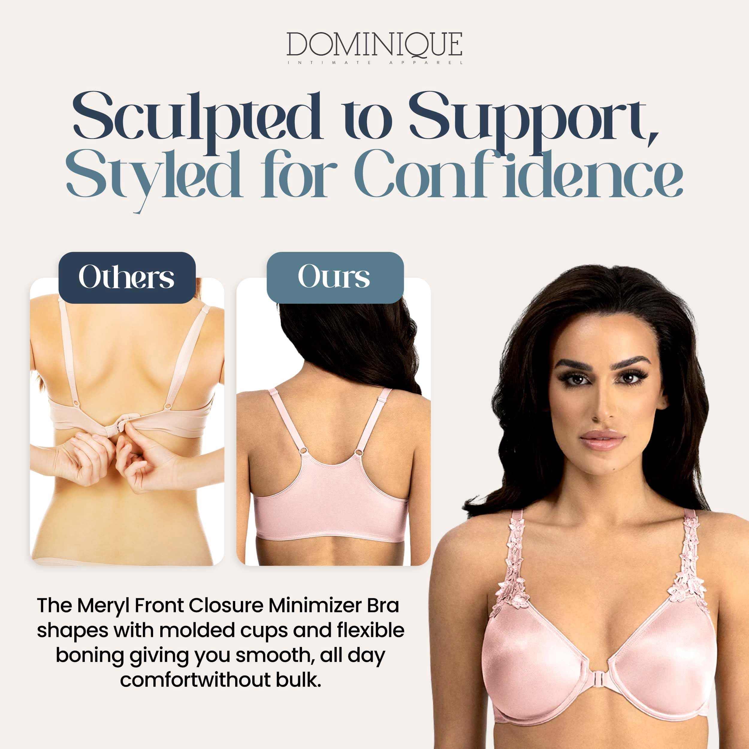 Dominique Women’s Meryl Front Closure Minimizer Racerback Bra #7050 – Seamless Full Figure Underwire Lingerie for women