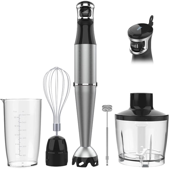 Boyun Daj Immersion Blender,1100W 5-in-1 Hand Blender,Trigger Speed Control with 600ml Beaker,Chopper,Whisk & Milk Frother–Ideal for Soup,Baby Food,Sauce & Puree