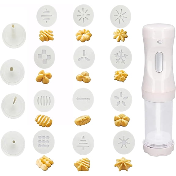 Cookie Press Gun Kit, Electric Cookie Press with 12 Discs and 4 Nozzles for Home DIY Baking, Cupcake Donut Churro Maker and Cake Icing Decoration