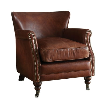 ACME Leeds Accent Chair, Vintage Dark Brown Top Grain Leather
