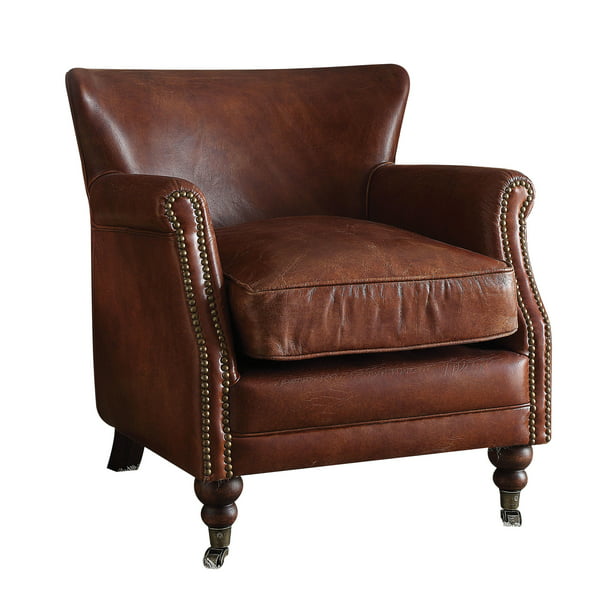 ACME Leeds Accent Chair, Vintage Dark Brown Top Grain
