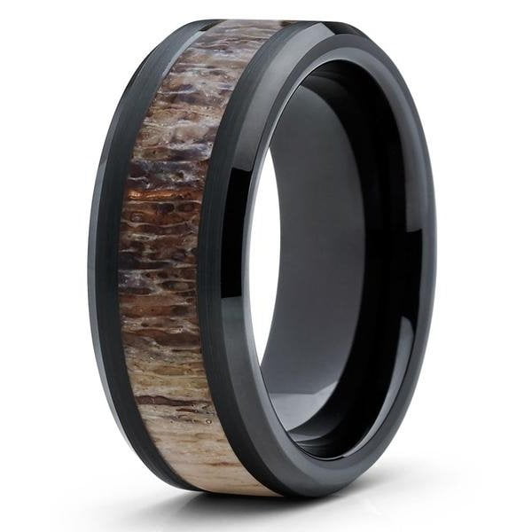 10mm Deer Antler Wedding Band - Deer Antler Ring - Tungsten Ring 