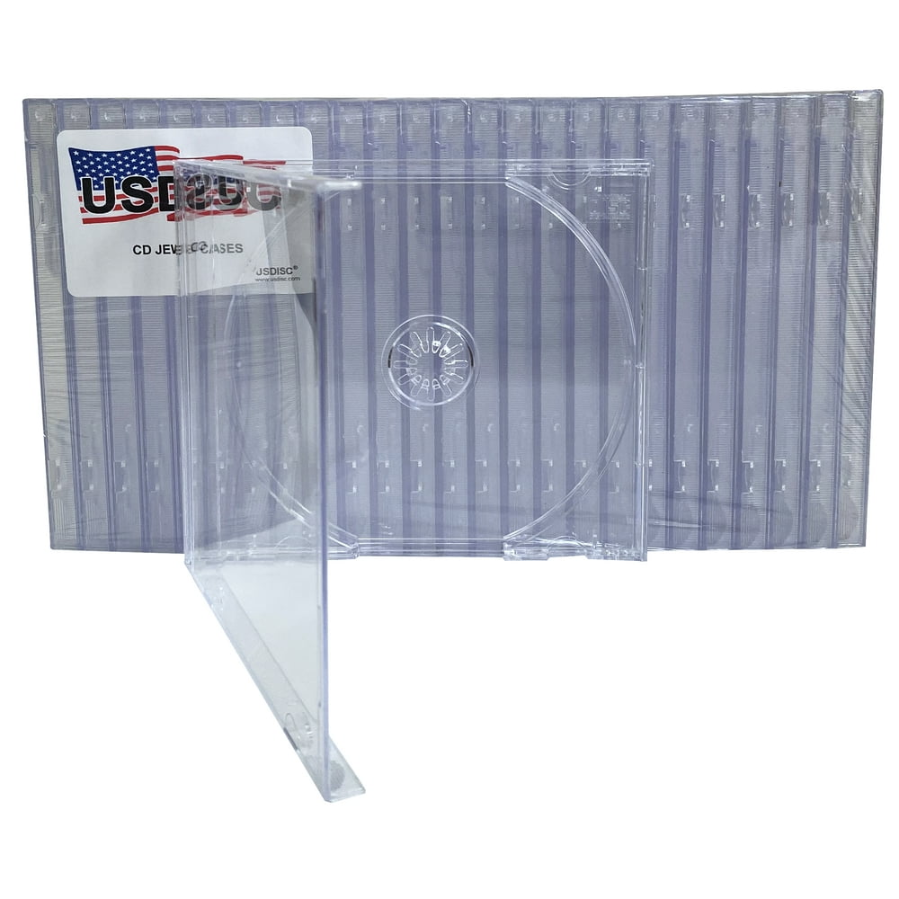 USDISC CD Jewel Cases Standard 10.4mm, Single 1 Disc, Clear, Pack Of 10